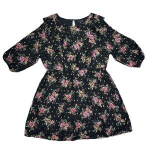 As U Wish Black Floral Gold Fleck Party Dress Size 1X Lined Cocktail